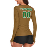 Custom Khaki Emerald Green Women's Long-Sleeve Shirt