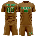 Custom Khaki Emerald Green Soccer Jersey