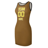 Custom Khaki Light Yellow Sleeveless Vest Dress