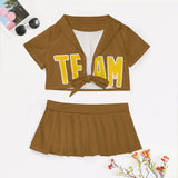 Custom Khaki Gold Cheerleading Uniform Set