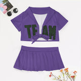 Custom Light Purple Dark Green Cheerleading Uniform Set