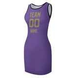 Custom Light Purple Light Khaki Sleeveless Vest Dress