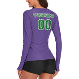 Custom Light Purple Emerald Green Women's Long-Sleeve Shirt