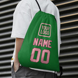 Custom Emerald Green Light Pink Drawstring Bag