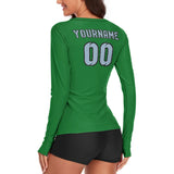 Custom Emerald Green Light Blue Women's Long-Sleeve Shirt