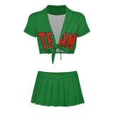 Custom Emerald Green Orange Red Cheerleading Uniform Set