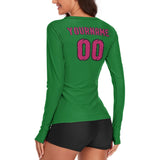 Custom Emerald Green Pink Women's Long-Sleeve Shirt