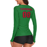 Custom Emerald Green Red Women's Long-Sleeve Shirt