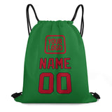 Custom Emerald Green Red Drawstring Bag