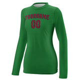 Custom Emerald Green Crimson Red Women's Long-Sleeve Shirt
