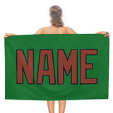 Custom Emerald Green Coral Red Beach Towel
