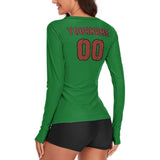 Custom Emerald Green Coral Red Women's Long-Sleeve Shirt