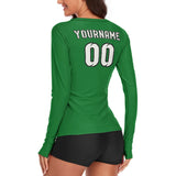 Custom Emerald Green White Women's Long-Sleeve Shirt