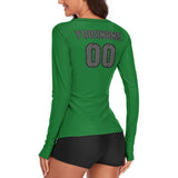 Custom Emerald Green Dark Grey Women's Long-Sleeve Shirt