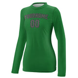 Custom Emerald Green Dark Grey Women's Long-Sleeve Shirt