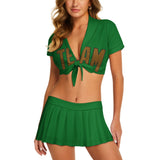 Custom Emerald Green Khaki Cheerleading Uniform Set