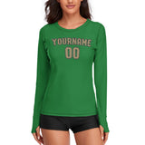 Custom Emerald Green Light Khaki Women's Long-Sleeve Shirt
