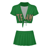 Custom Emerald Green Light Khaki Cheerleading Uniform Set