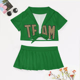 Custom Emerald Green Light Khaki Cheerleading Uniform Set