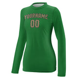 Custom Emerald Green Light Khaki Women's Long-Sleeve Shirt