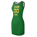 Custom Emerald Green Light Yellow Sleeveless Vest Dress