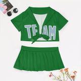 Custom Emerald Green Light Blue Cheerleading Uniform Set
