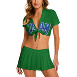 Custom Emerald Green Sky Blue Cheerleading Uniform Set