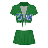 Custom Emerald Green Sky Blue Cheerleading Uniform Set
