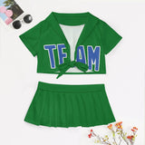 Custom Emerald Green Sky Blue Cheerleading Uniform Set