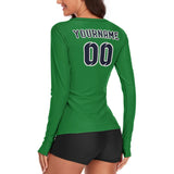 Custom Emerald Green Navy Women's Long-Sleeve Shirt