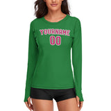 Custom Emerald Green Pink Women's Long-Sleeve Shirt
