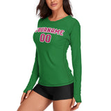 Custom Emerald Green Pink Women's Long-Sleeve Shirt