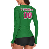 Custom Emerald Green Pink Women's Long-Sleeve Shirt