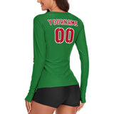 Custom Emerald Green Red Women's Long-Sleeve Shirt