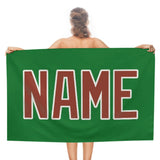 Custom Emerald Green Coral Red Beach Towel