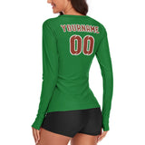 Custom Emerald Green Coral Red Women's Long-Sleeve Shirt
