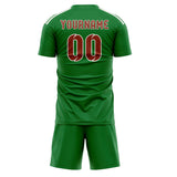 Custom Emerald Green Coral Red Soccer Jersey