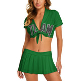 Custom Emerald Green Dark Grey Cheerleading Uniform Set