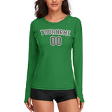 Custom Emerald Green Dark Grey Women's Long-Sleeve Shirt