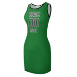 Custom Emerald Green Dark Grey Sleeveless Vest Dress