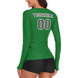 Custom Emerald Green Dark Grey Women's Long-Sleeve Shirt