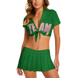 Custom Emerald Green Light Pink Cheerleading Uniform Set