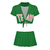 Custom Emerald Green Light Pink Cheerleading Uniform Set