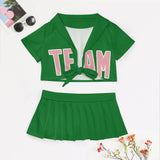 Custom Emerald Green Light Pink Cheerleading Uniform Set