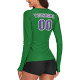 Custom Emerald Green Light Purple Women's Long-Sleeve Shirt