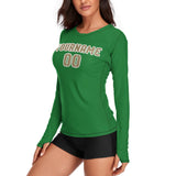 Custom Emerald Green Light Khaki Women's Long-Sleeve Shirt