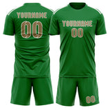 Custom Emerald Green Light Khaki Soccer Jersey
