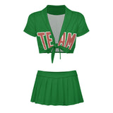 Custom Emerald Green Copper Rose Cheerleading Uniform Set