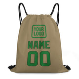 Custom Light Khaki Emerald Green Drawstring Bag