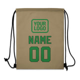 Custom Light Khaki Emerald Green Drawstring Bag